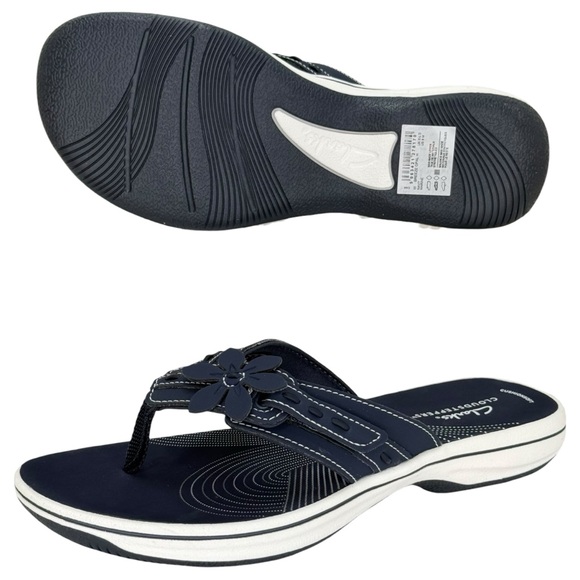 Clarks Breeze Opal Navy Faux Leather Womens Thong Sandals Size 8M - Picture 11 of 12